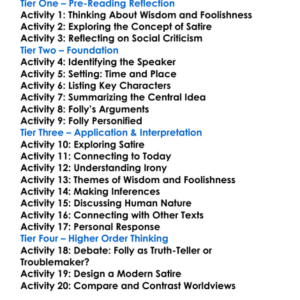 Praise Of Folly Desiderius Erasmus Worksheet Activity Booklet