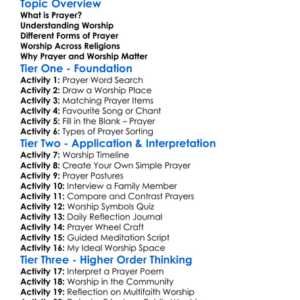 Prayer And Worship Practices Worksheet Activity Booklet