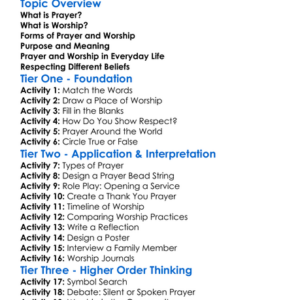 Prayer And Worship Worksheet Activity Booklet