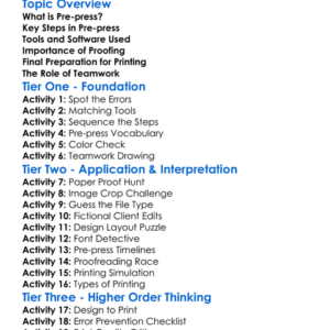 Pre-Press Preparation Worksheet Activity Booklet