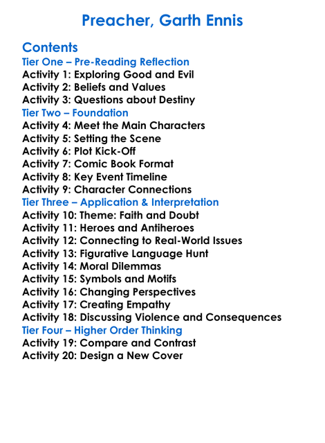 Preacher Garth Ennis Worksheet Activity Booklet