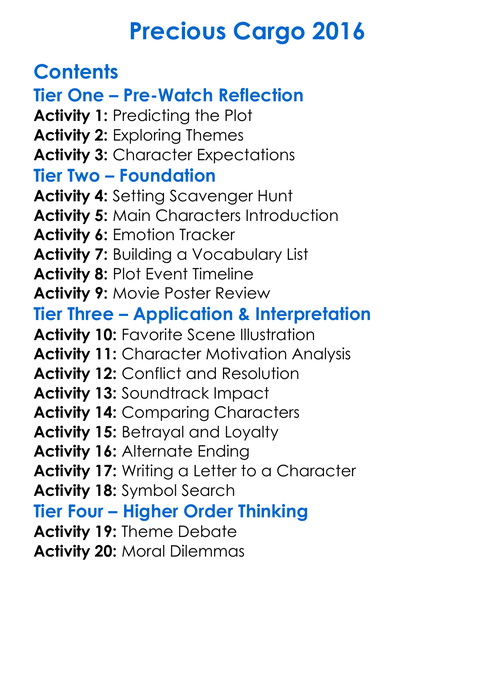 Precious Cargo 2016 Worksheet Activity Booklet