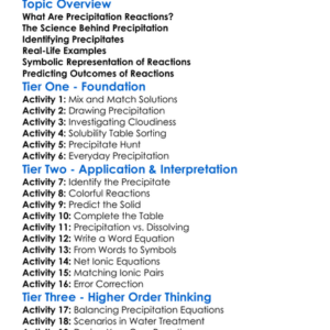 Precipitation Reactions Worksheet Activity Booklet