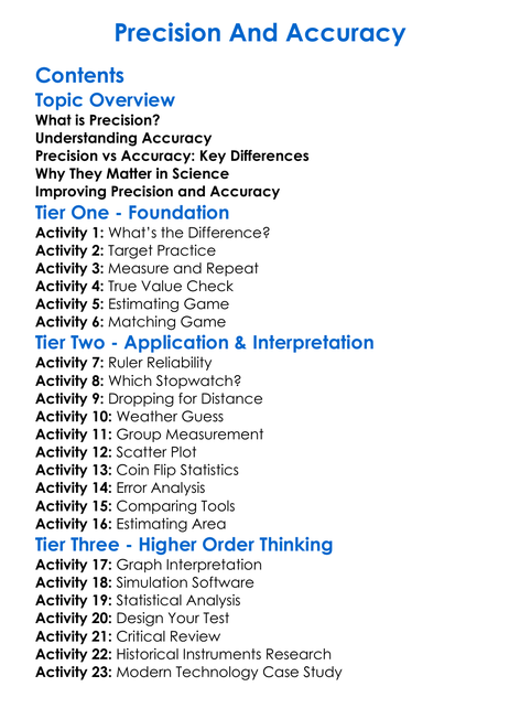 Precision And Accuracy Worksheet Activity Booklet
