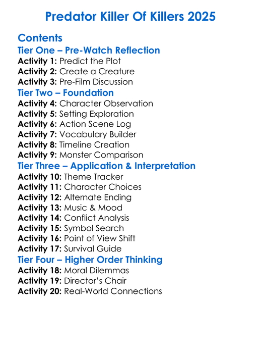 Predator Killer Of Killers 2025 Worksheet Activity Booklet