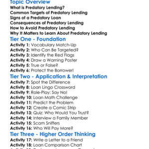 Predatory Lending Worksheet Activity Booklet