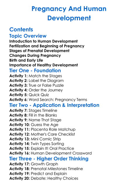 Pregnancy And Human Development Worksheet Activity Booklet