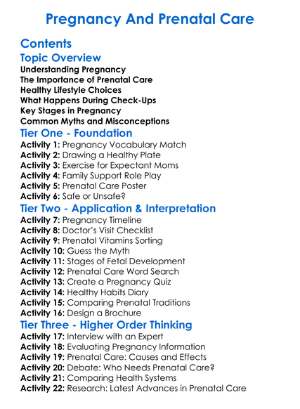 Pregnancy And Prenatal Care Worksheet Activity Booklet