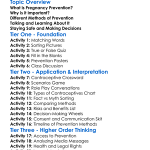 Pregnancy Prevention Worksheet Activity Booklet