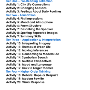 Preludes Ts Eliot Worksheet Activity Booklet