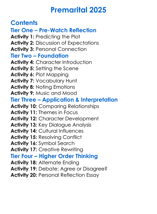 Premarital 2025 Worksheet Activity Booklet