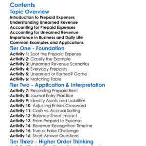 Prepaid Expenses And Unearned Revenue Worksheet Activity Booklet