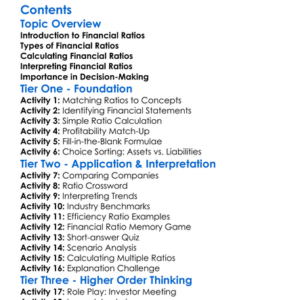 Preparation And Analysis Of Financial Ratios Worksheet Activity Booklet
