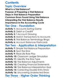 Preparation And Interpretation Of Trial Balances Worksheet Activity Booklet
