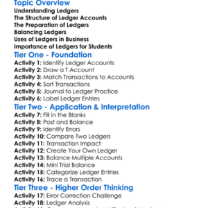 Preparation And Use Of Ledgers Worksheet Activity Booklet