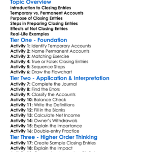 Preparation Of Closing Entries Worksheet Activity Booklet