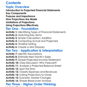 Preparation Of Projected Financial Statements Worksheet Activity Booklet