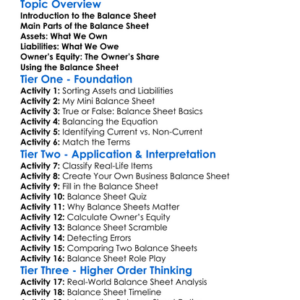Preparation Of The Balance Sheet Worksheet Activity Booklet