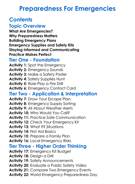 Preparedness For Emergencies Worksheet Activity Booklet