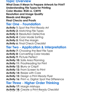 Preparing Artwork For Print Worksheet Activity Booklet