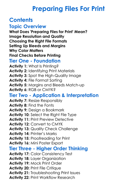 Preparing Files For Print Worksheet Activity Booklet