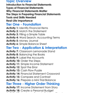 Preparing Financial Statements Worksheet Activity Booklet