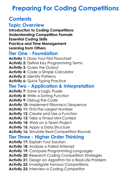 Preparing For Coding Competitions Worksheet Activity Booklet