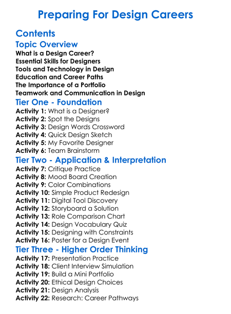Preparing For Design Careers Worksheet Activity Booklet