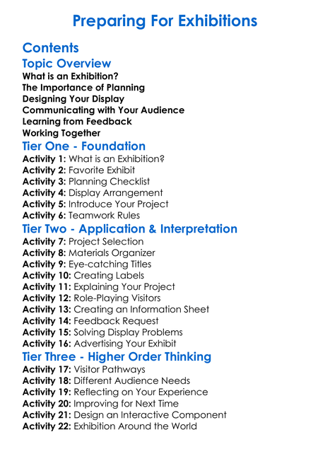 Preparing For Exhibitions Worksheet Activity Booklet