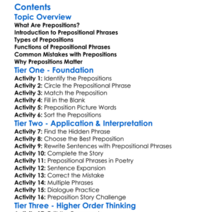 Prepositions And Prepositional Phrases Worksheet Activity Booklet