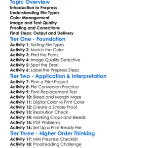 Prepress And File Preparation Worksheet Activity Booklet