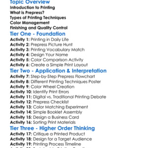 Prepress And Printing Techniques Worksheet Activity Booklet