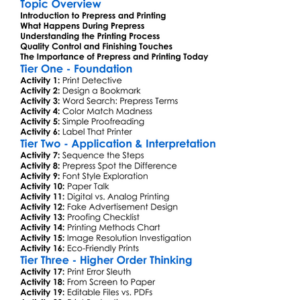 Prepress And Printing Worksheet Activity Booklet