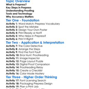 Prepress And Proofing Worksheet Activity Booklet