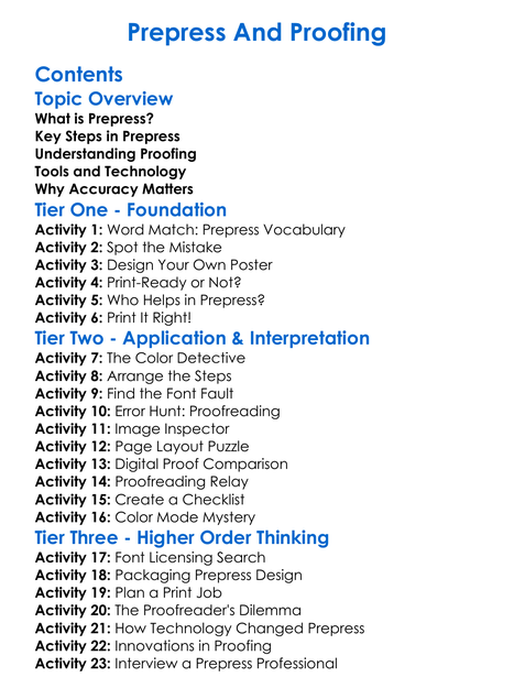 Prepress And Proofing Worksheet Activity Booklet