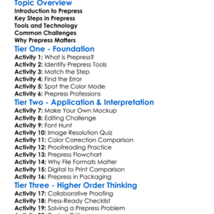 Prepress Preparation Worksheet Activity Booklet