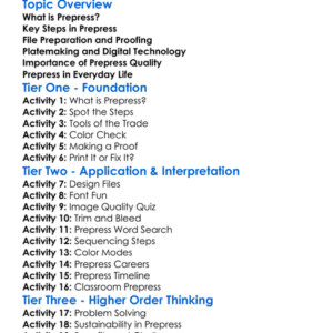 Prepress Processes Worksheet Activity Booklet