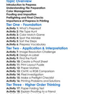 Prepress Techniques Worksheet Activity Booklet