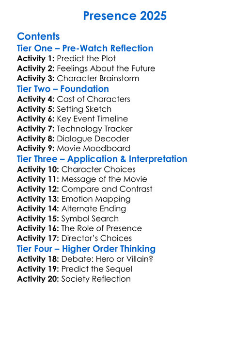 Presence 2025 Worksheet Activity Booklet