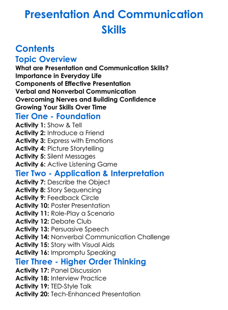 Presentation And Communication Skills Worksheet Activity Booklet