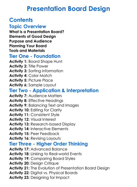 Presentation Board Design Worksheet Activity Booklet