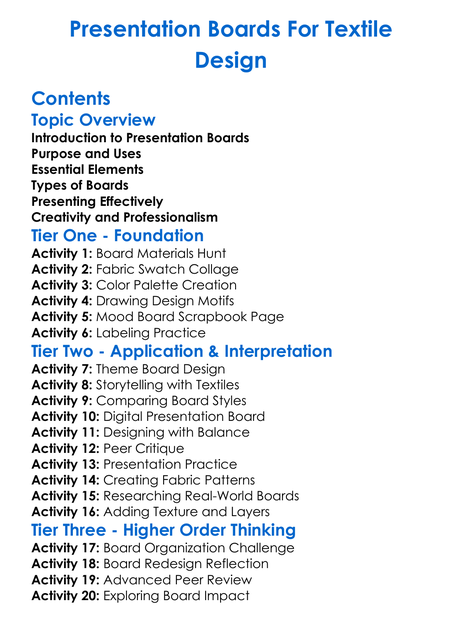 Presentation Boards For Textile Design Worksheet Activity Booklet