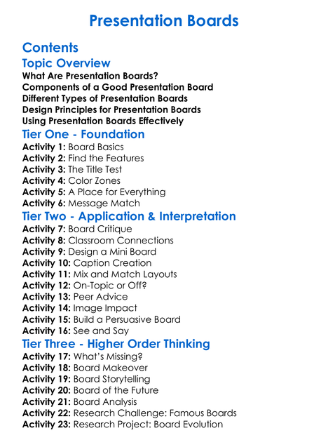 Presentation Boards Worksheet Activity Booklet