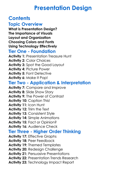 Presentation Design Worksheet Activity Booklet