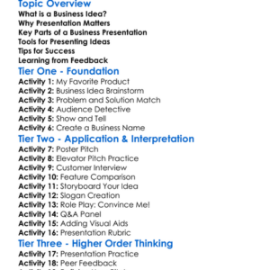 Presentation Of Business Ideas Worksheet Activity Booklet