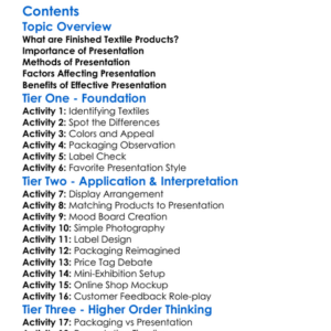 Presentation Of Finished Textile Products Worksheet Activity Booklet