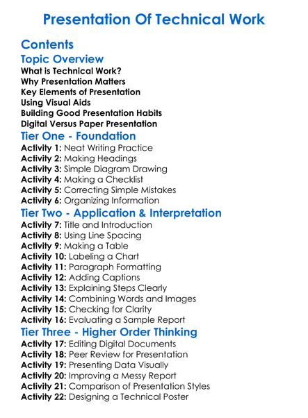 Presentation Of Technical Work Worksheet Activity Booklet