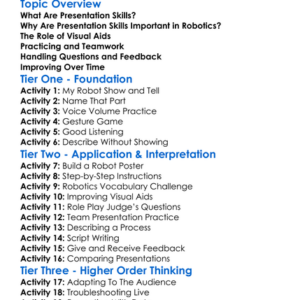 Presentation Skills In Robotics Worksheet Activity Booklet