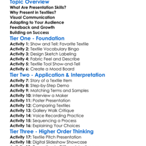 Presentation Skills In Textiles Worksheet Activity Booklet