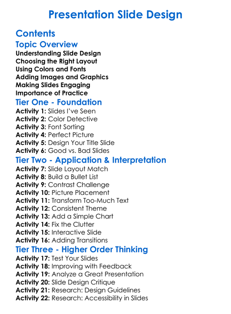 Presentation Slide Design Worksheet Activity Booklet